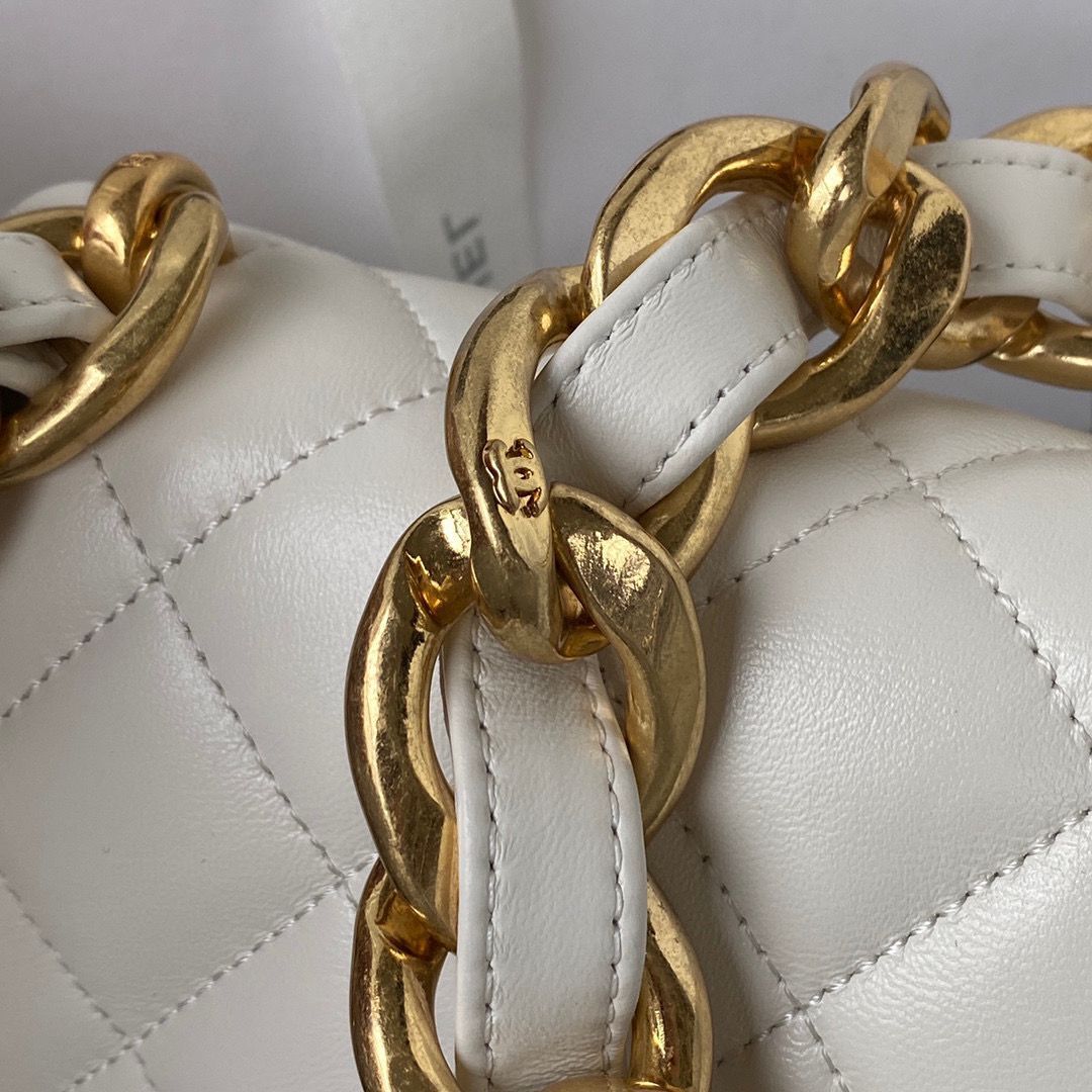 Chanel 2022SS Small Flap Bag Lambskin & Gold-Tone Metal AS3214 White