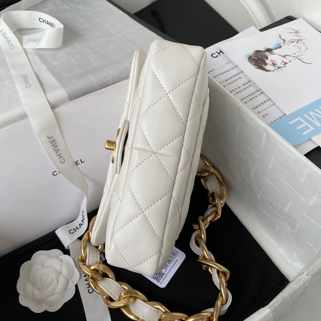 Chanel 2022SS Small Flap Bag Lambskin & Gold-Tone Metal AS3214 White