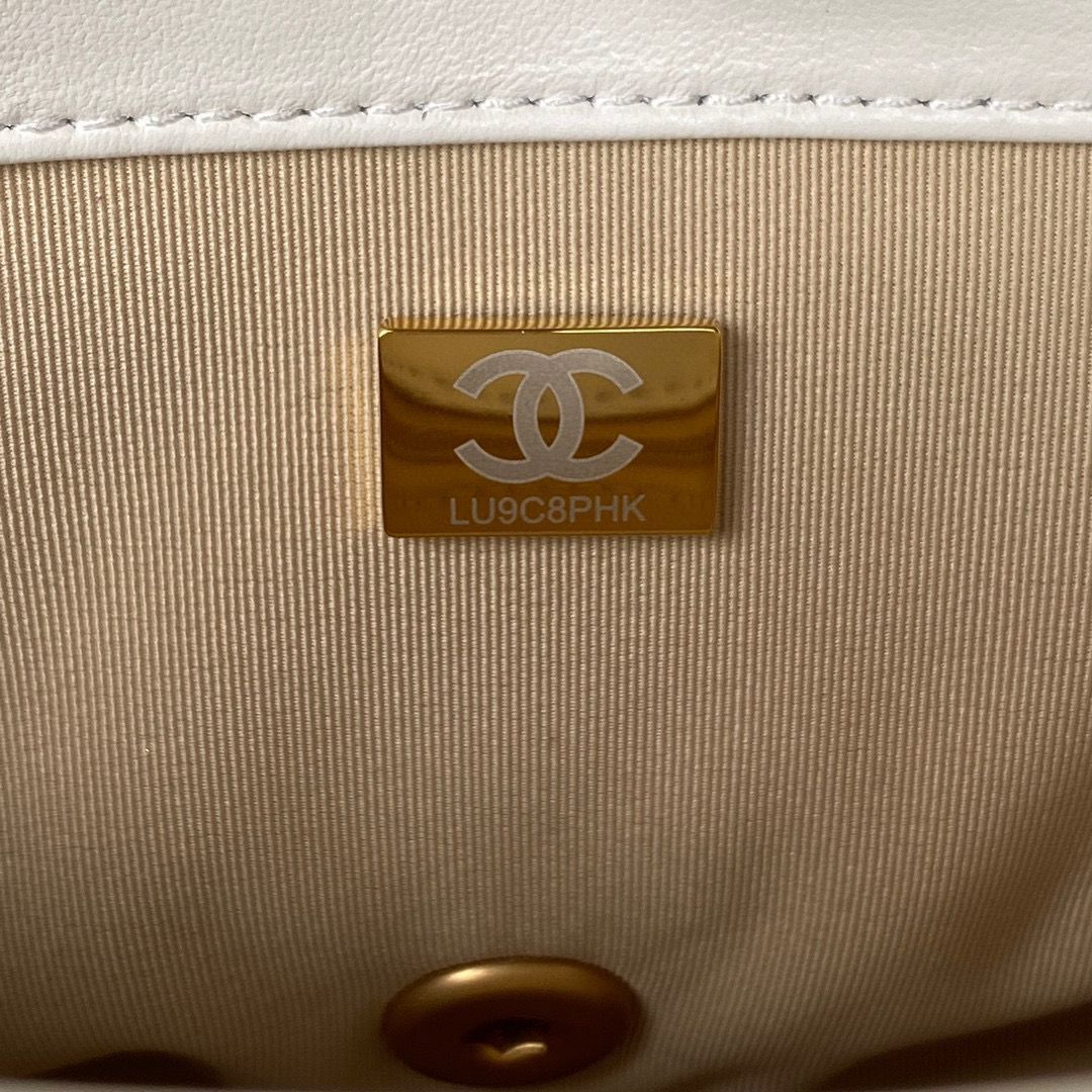 Chanel 2022SS Small Flap Bag Lambskin & Gold-Tone Metal AS3214 White