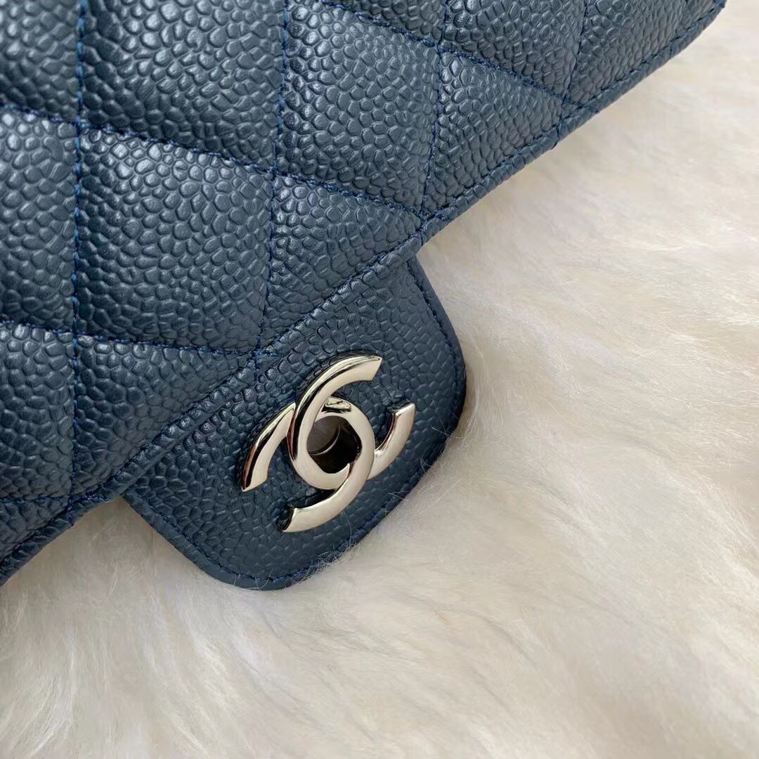 Chanel Flap Shoulder Bag Grained Caviar Leather A01113 Dark Blue