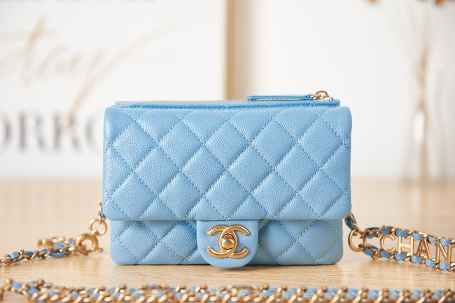 Chanel Grained Calfskin Shoulder Bag AS3225 light blue