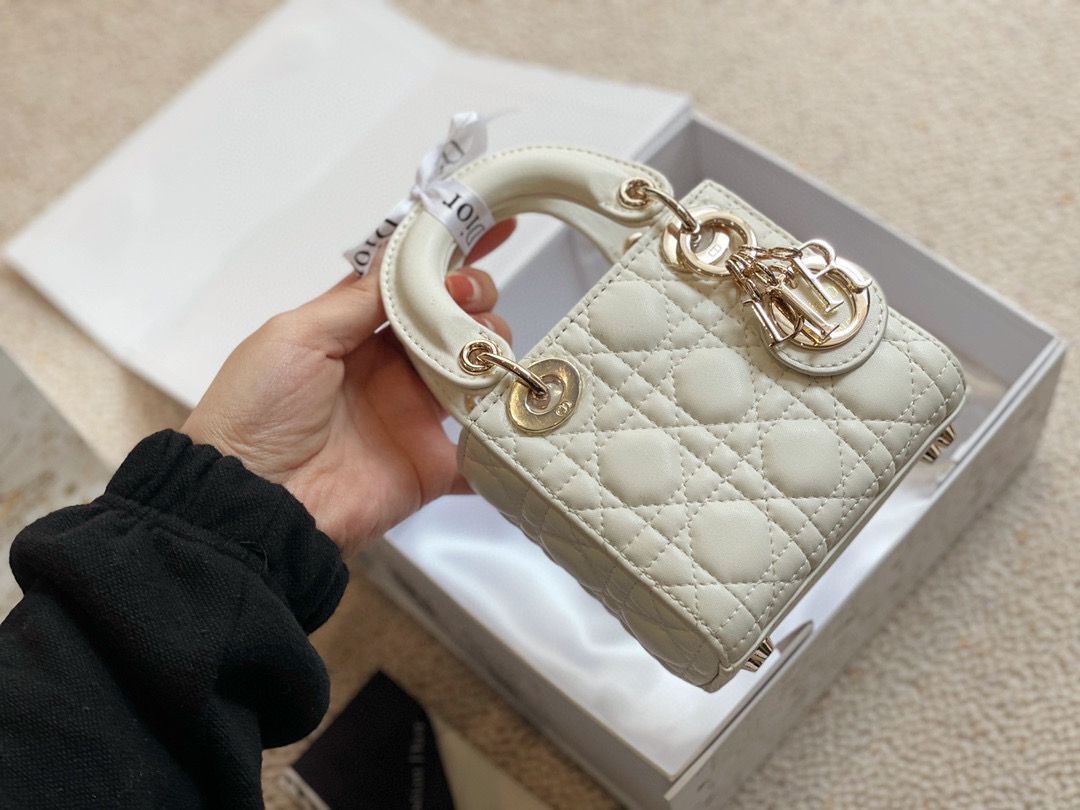 MICRO DIORAMOUR LADY DIOR BAG S08568 White & Gold-Tone Metal