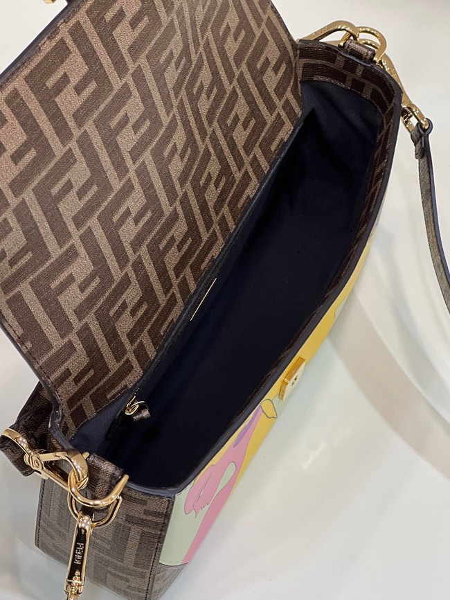 Fendi FF glazed fabric bag with inlay Baguette 8BR600A brown&yellow