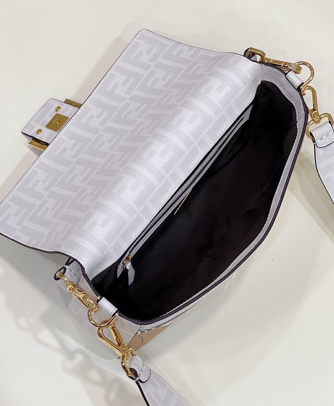 Fendi FF glazed fabric bag with inlay Baguette 8BR600A white