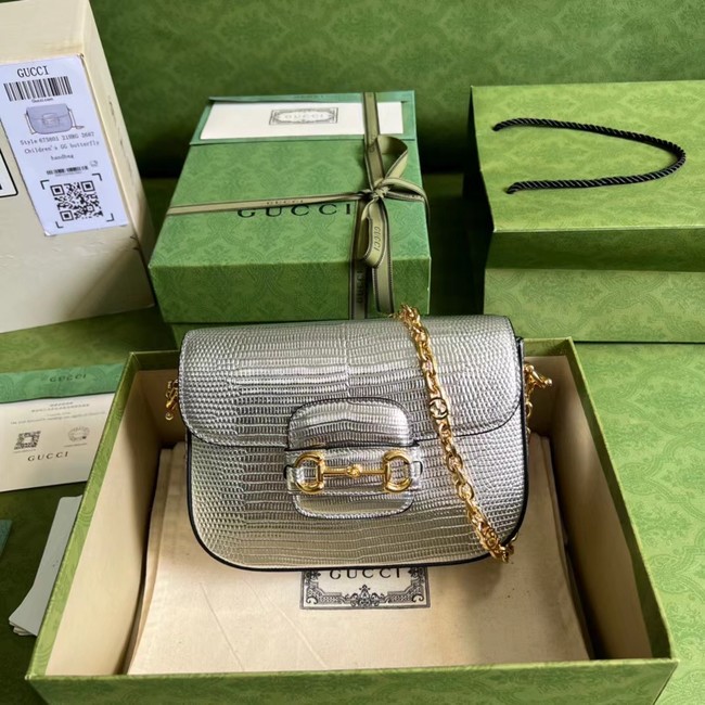 Gucci Horsebit 1955 lizard mini bag 675801 Silver