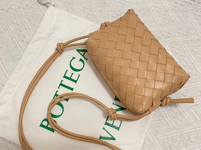 Bottega Veneta Mini intrecciato leather cross-body bag 680254 Almond