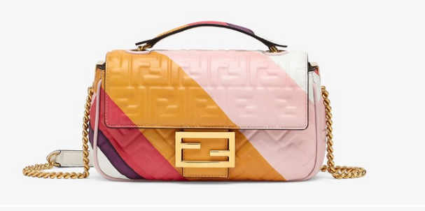 Fendi Baguette Chain Midi Leather bag with multicolor print 8BR6525