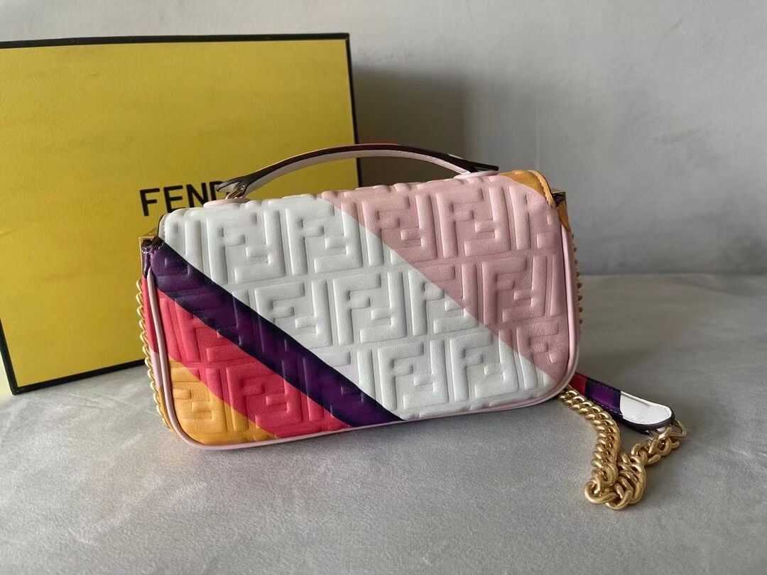 Fendi Baguette Chain Midi Leather bag with multicolor print 8BR6525