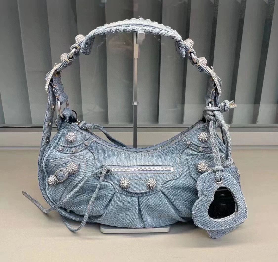 Balenciaga WOMENS LE CAGOLE MEDIUM SHOULDER BAG 27541 Denim