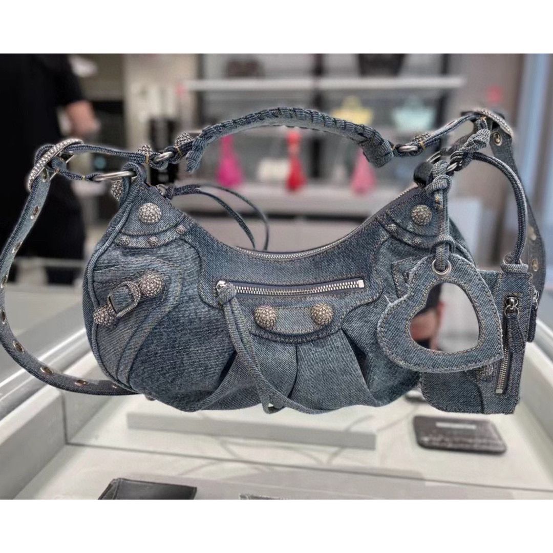 Balenciaga WOMENS LE CAGOLE MEDIUM SHOULDER BAG 27541 Denim