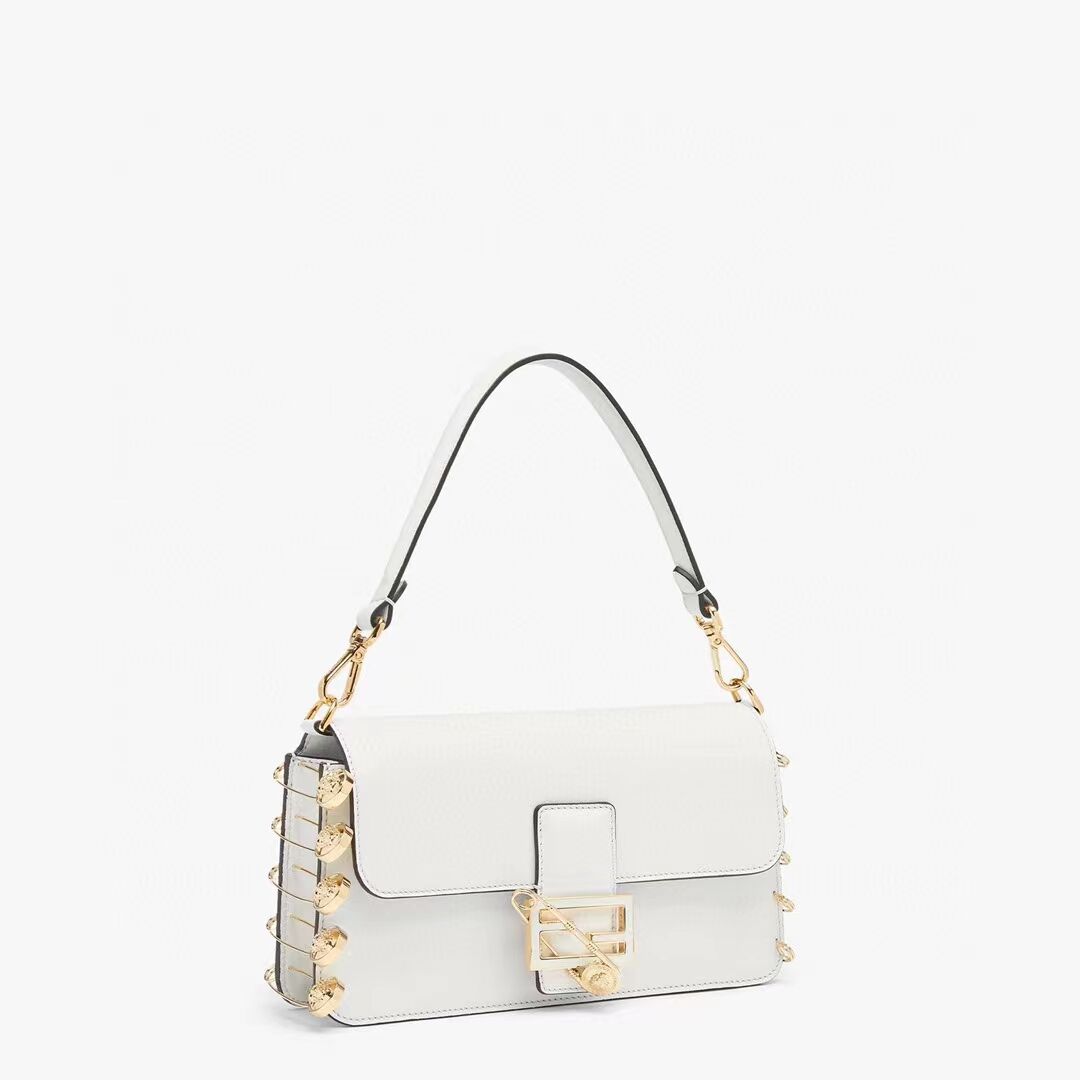 Fendi Baguette brooch Fendace white leather bag 8BR801