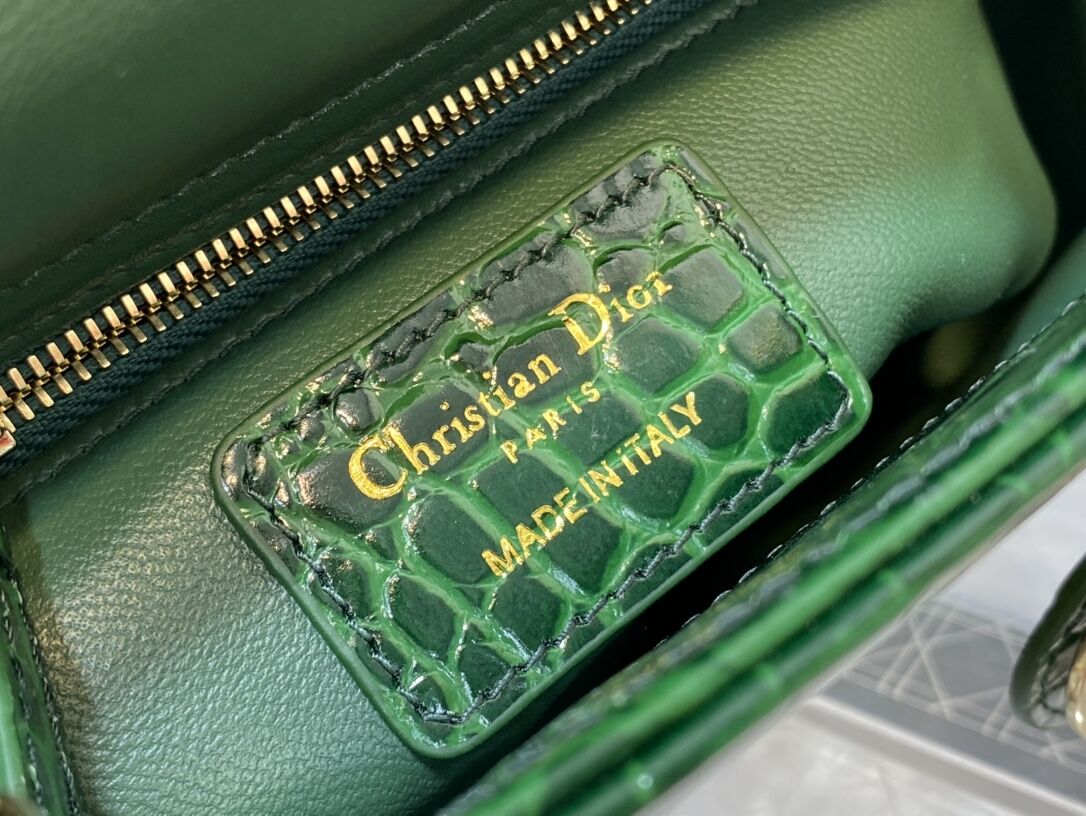 MINI LADY DIOR BAG Cannage crocodile Calfskin C0966 green