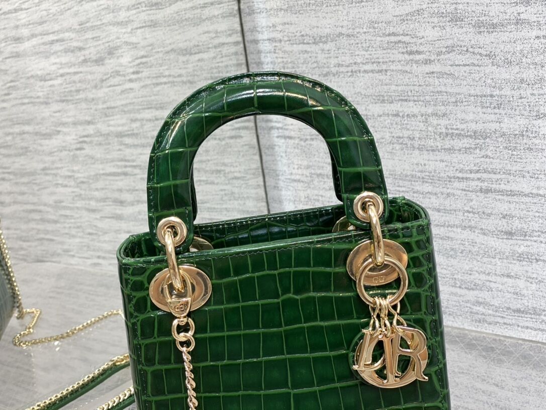 MINI LADY DIOR BAG Cannage crocodile Calfskin C0966 green