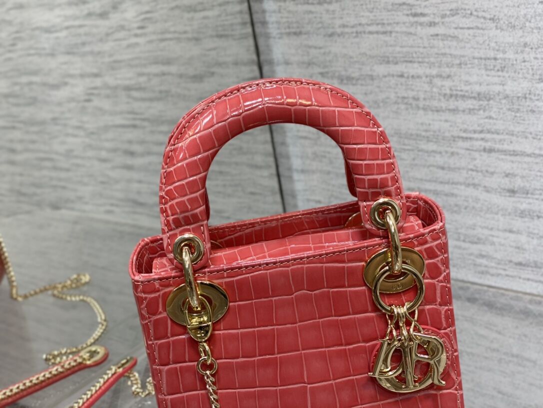 MINI LADY DIOR BAG Cannage crocodile Calfskin C0966 pink