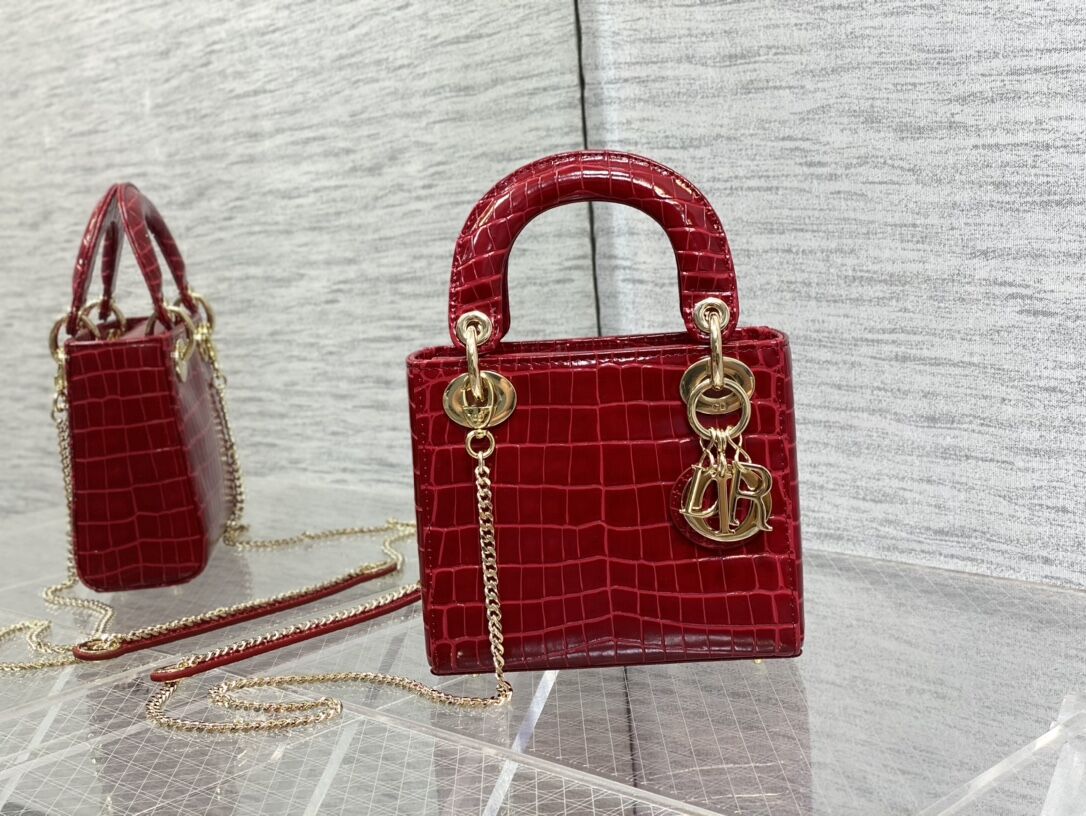 MINI LADY DIOR BAG Cannage crocodile Calfskin C0966 red