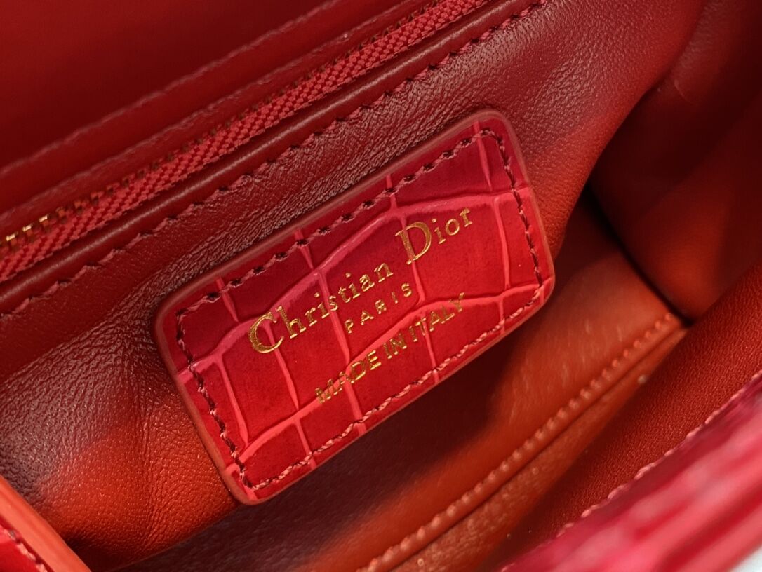 MINI LADY DIOR BAG Cannage crocodile Calfskin C0966 red