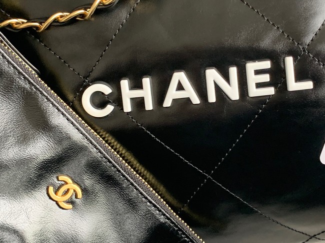 CHANEL 22 HANDBAG Shiny Calfskin & Gold-Tone Metal AS3262 black&white