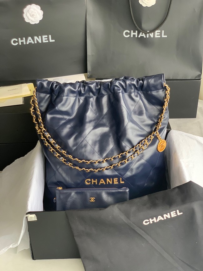 CHANEL 22 HANDBAG Shiny Calfskin & Gold-Tone Metal AS3262 dark blue