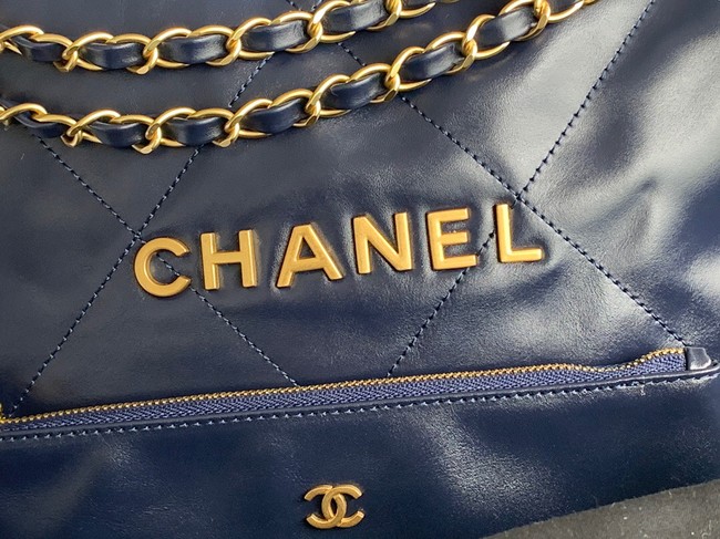 CHANEL 22 HANDBAG Shiny Calfskin & Gold-Tone Metal AS3262 dark blue