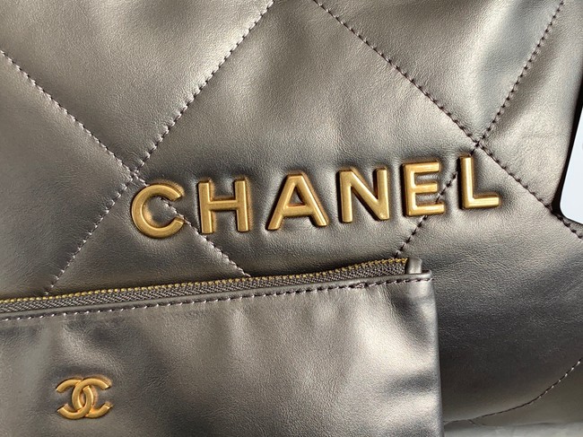 CHANEL 22 HANDBAG Shiny Calfskin & Gold-Tone Metal AS3262 silver grey