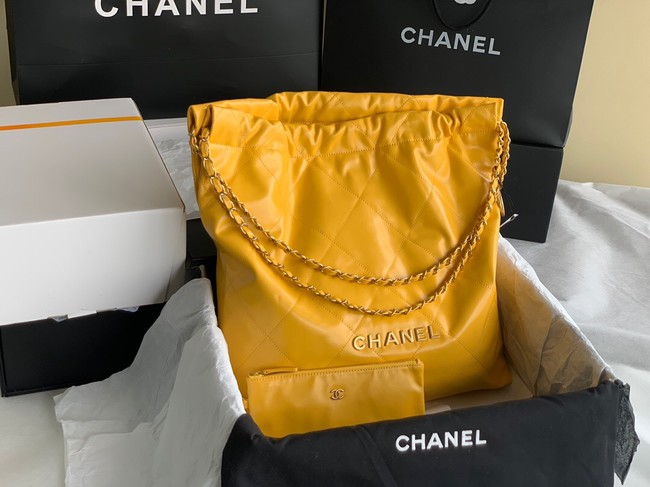 CHANEL 22 HANDBAG Shiny Calfskin & Gold-Tone Metal AS3262 yellow