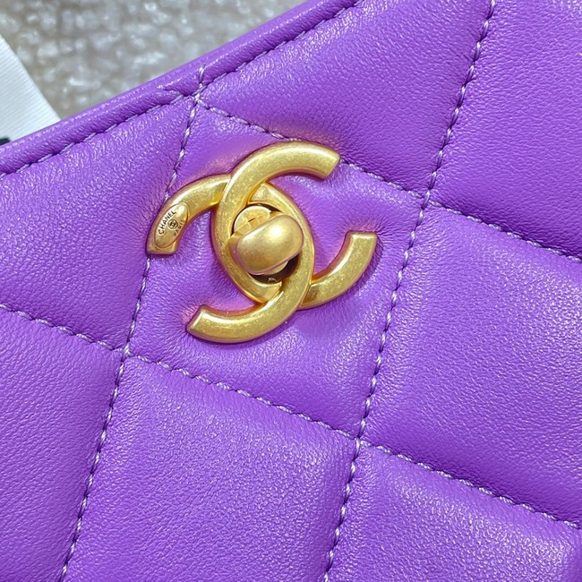 Chanel Shoulder Bag Grained Calfskin&Gold-Tone Metal AS3223 purple