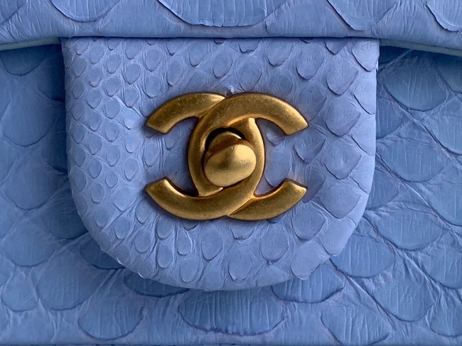 Chanel Snake skin mini flap bag with top handle AS2431 blue