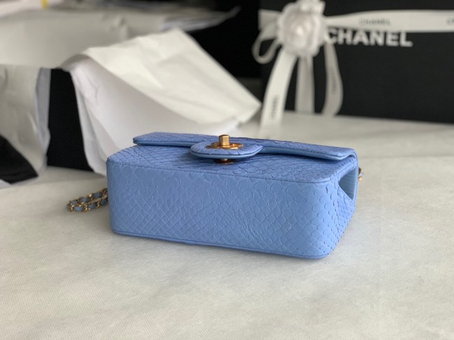 Chanel Snake skin mini flap bag with top handle AS2431 blue