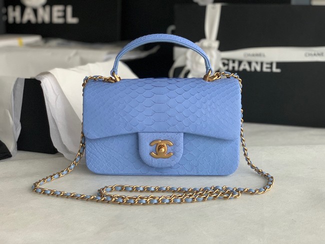 Chanel Snake skin mini flap bag with top handle AS2431 blue