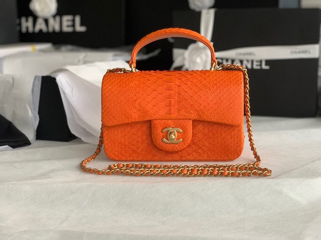 Chanel Snake skin mini flap bag with top handle AS2431 orange