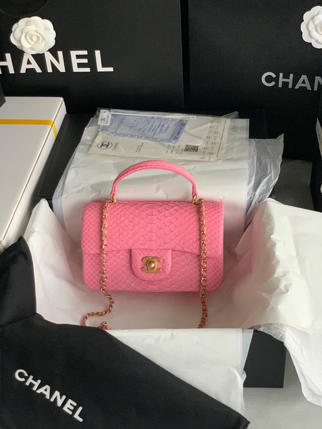 Chanel Snake skin mini flap bag with top handle AS2431 pink