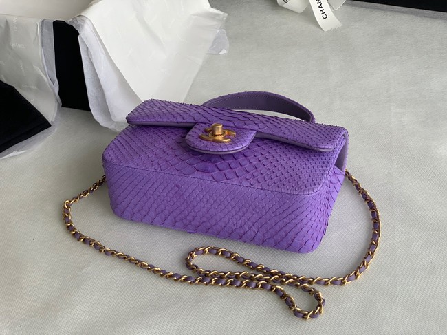 Chanel Snake skin mini flap bag with top handle AS2431 purple