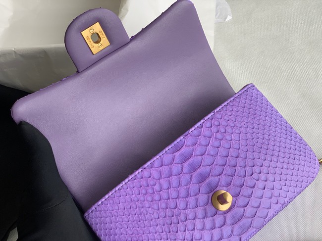 Chanel Snake skin mini flap bag with top handle AS2431 purple