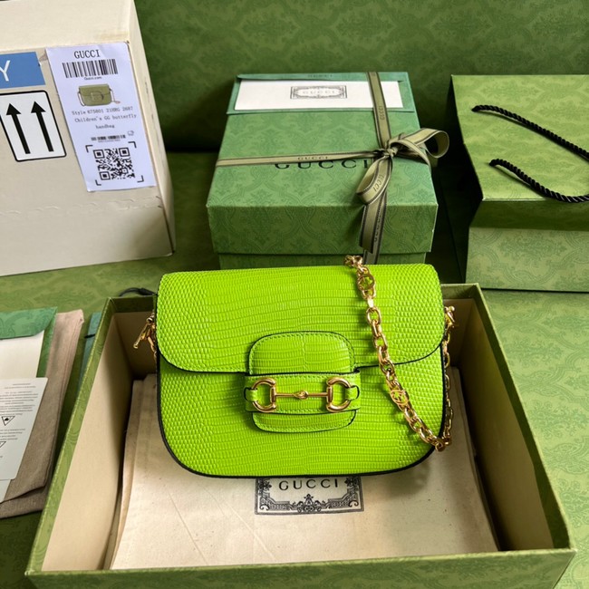 Gucci Horsebit 1955 lizard mini bag 675801 Fluorescent green