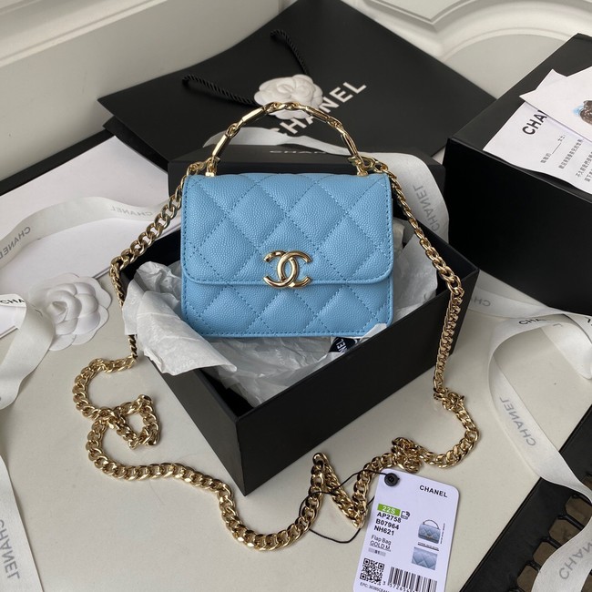 Chanel Grained Calfskin CLUTCH WITH CHAIN AP2758 blue