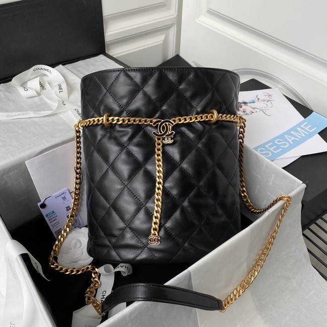 Chanel Drawstring Bag & Gold Metal AS3117 black