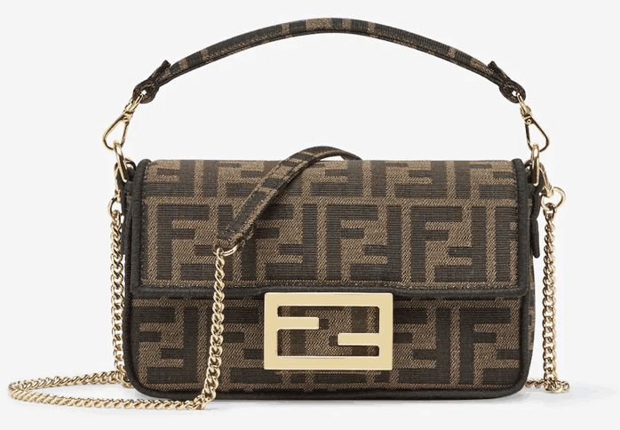 FENDI MINI BAGUETTE CHAIN FF fabric bag 8852 brown