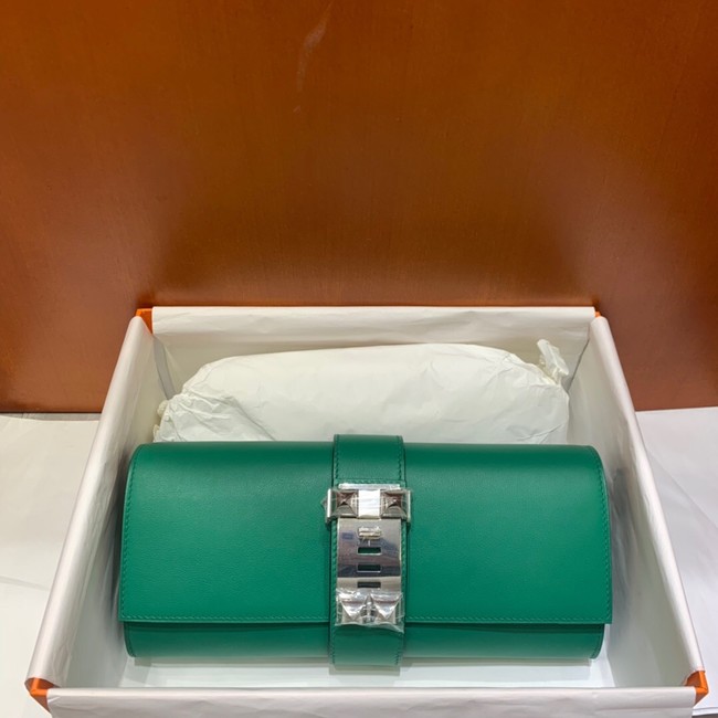 Hermes H Medor swift Leather Clutch 37566 green&Silver hardware