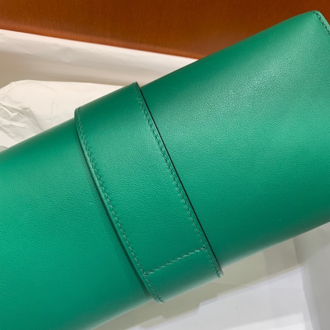 Hermes H Medor swift Leather Clutch 37566 green&Silver hardware