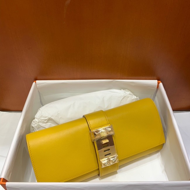 Hermes H Medor swift Leather Clutch 37566 yellow&Gold hardware