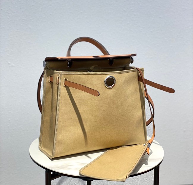 Hermes Herbag 31CM Original Canvas Leather & Calfskin 48887 Cream&brown