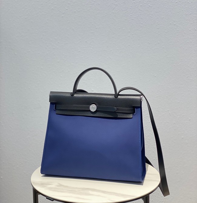 Hermes Herbag 31CM Original Canvas Leather & Calfskin 48887 blue&black