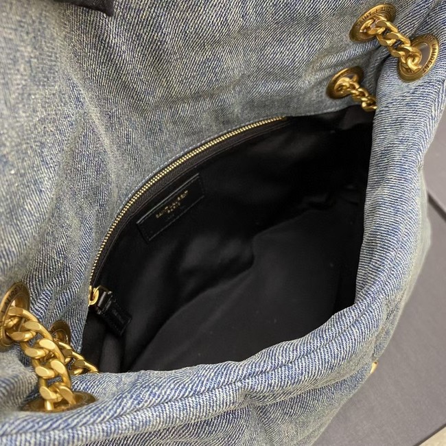 SAINT LAURENT PUFFER CHAIN BAG IN DENIM AND SMOOTH LEATHER 577476 BLUE