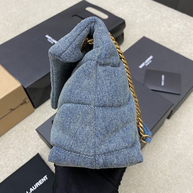 SAINT LAURENT PUFFER CHAIN BAG IN DENIM AND SMOOTH LEATHER 577476 BLUE