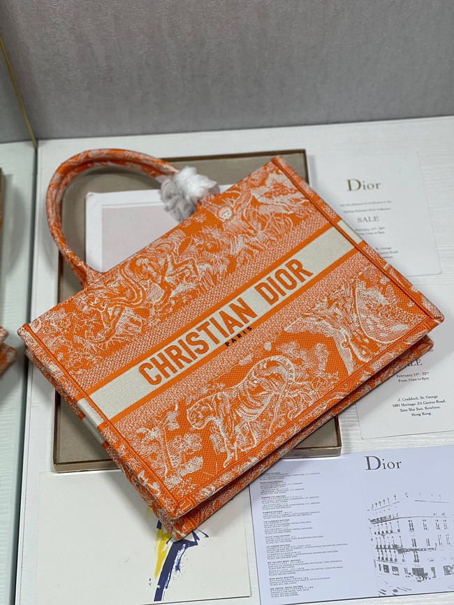 MEDIUM DIOR BOOK TOTE Fluorescent Orange Toile de Jouy Reverse Embroidery M1296ZROC