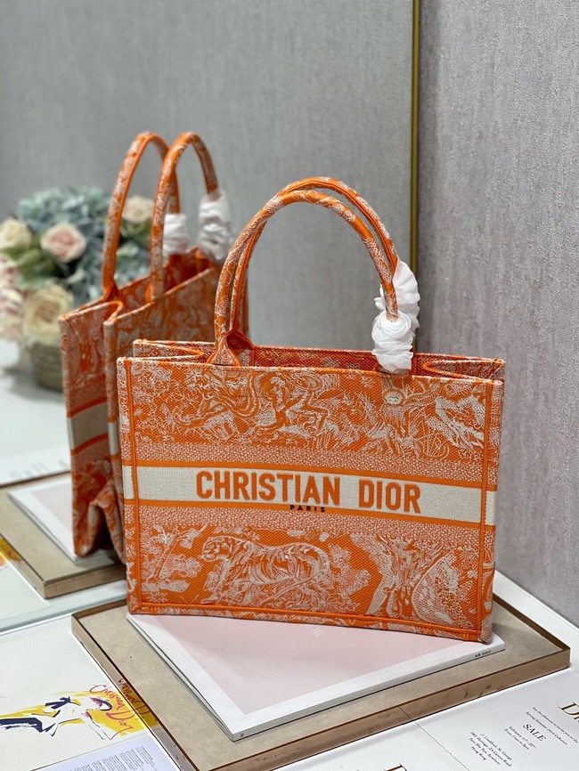 MEDIUM DIOR BOOK TOTE Fluorescent Orange Toile de Jouy Reverse Embroidery M1296ZROC