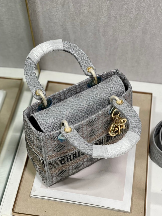 MEDIUM LADY DIOR BAG M0565O gray