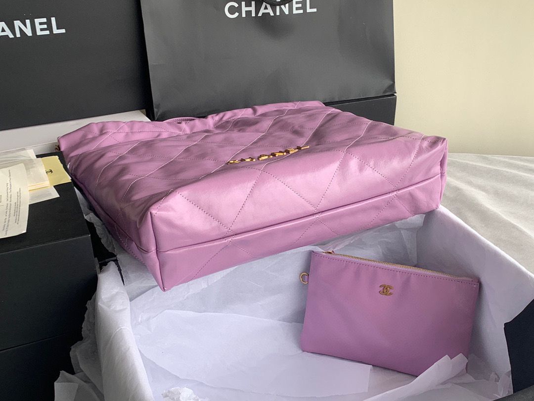 CHANEL 22 HANDBAG Shiny Calfskin & Gold-Tone Metal AS3262 Purple