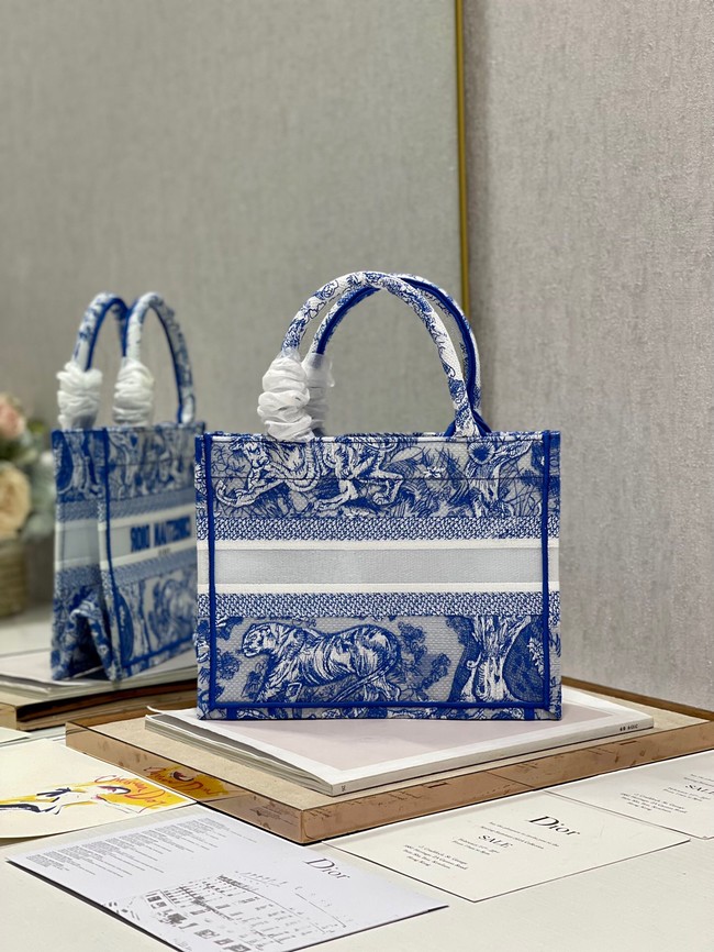 SMALL DIOR BOOK TOTE Blue Toile de Jouy Reverse Embroidery M1265ZRGO