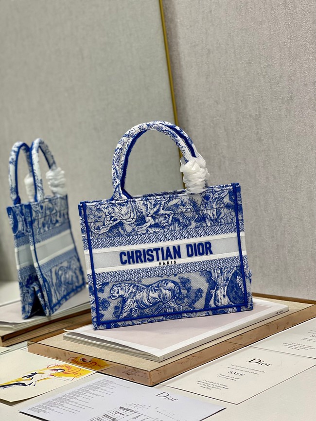 SMALL DIOR BOOK TOTE Blue Toile de Jouy Reverse Embroidery M1265ZRGO